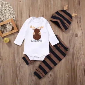 Citgeett Autumn Baby Boy Clothing Sets Xmas Newborn Baby Boy Girls Clothes Long Sleeve Romper Jumpsuit Long Pants +hat Outfits